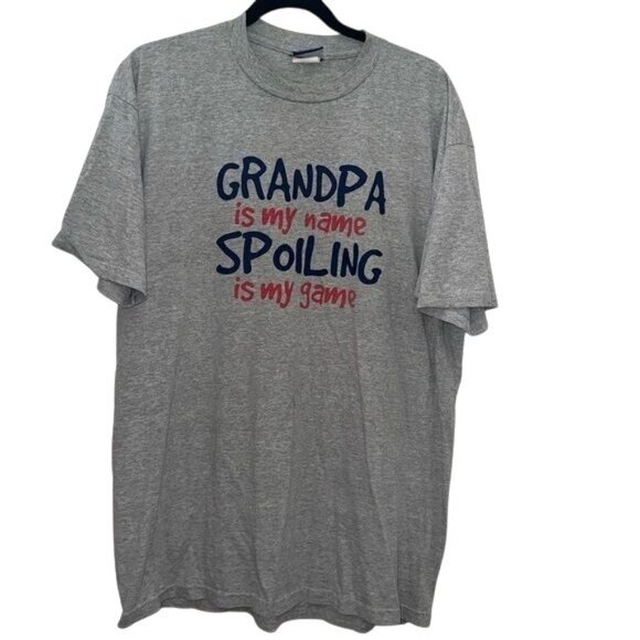 Grandpa Is My Name Spoiling Is My Game T-Shirt Size XL Gray Tee - Picture 1 of 8